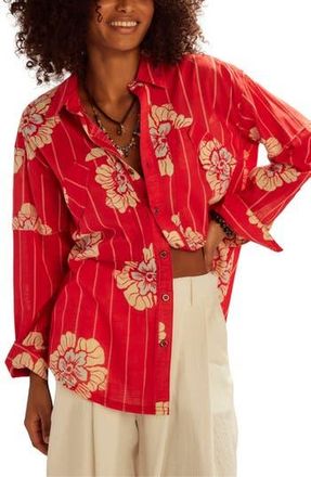 Free People Hidden Flower Button-Up Shirt in Cherry Combo at Nordstrom Rack, Size X-Small