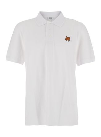 Maison Kitsuné White Polo Shirt With Classic Collar And Logo Embroidery On The Front In Cotton Man