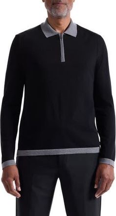 Bugatchi Long Sleeve Merino Wool Quarter Zip Polo Sweater in Black at Nordstrom Rack, Size Medium