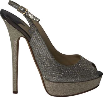 Jimmy Choo London Pre-owned Womens Vita Glitter Pumps in Champagne Leather - Silver - Size 39.5 EU/IT