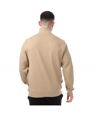 Lacoste Mens Zippered Stand-Up Collar Knitted Sweatshirt in Brown Cotton - Size Large
