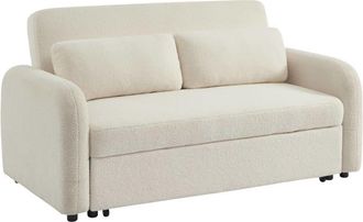 Sweeek Sof&aacute; cama en borreguito de 2 plazas, crema