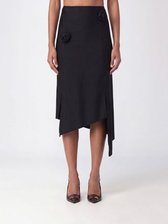 Coperni High-Waisted Asymmetric Jersey Midi Skirt with Flower Appliqu&eacute;