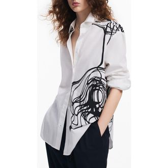 Desigual Cam Fukuoka Lacroix Button-Up Shirt in White at Nordstrom, Size Large