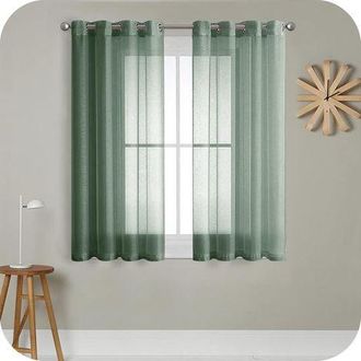 OEM Juego De 2 Cortinas Transparentes Verdes, 140x160 Cm, Con Ojales, Efecto Lino Semitransparente, Decoraci&oacute;n Moderna Para Sala De Estar, Dormitorio, Coc