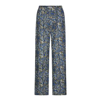 Lollys Laundry Blauwe elastische taille broek met zakken - Dames - Straight fit broeken - Veelkleurig - XL - Katoen - Broeken