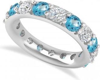 Allurez Diamond & Blue Topaz Eternity Wedding Band 14k White Gold (4.20ct)