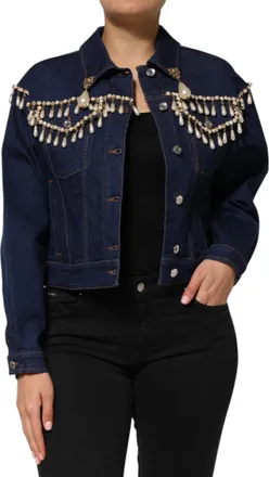 Dolce & Gabbana Womens Blue Cotton Denim Crystal Embellished Jacket Clothing