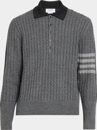 Thom Browne Men & apos;s Wool 4-Bar Cable Polo Sweater
