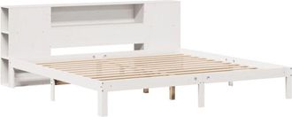 vidaXL Cama con estantería sin colchón madera maciza blanca 180x200 cm Vidaxl