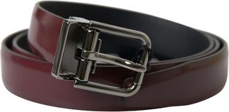 Dolce & Gabbana Mens Bordeaux Leather Silver Metal Buckle Belt