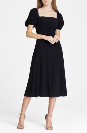 Wayf Leonie Puff Sleeve Midi Dress in Black at Nordstrom Rack, Size X-Small