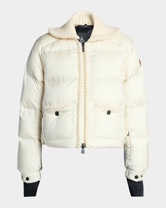 Moncler Jolie Rib Knit Collar Down Bomber Jacket