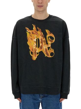 Palm Angels Burning Monogram Print Sweatshirt