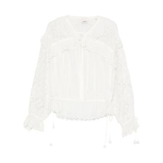 Isabel Marant Overhemden, Dames, Wit, S, Katoen, Broderie Anglaise blouse met trekkoord