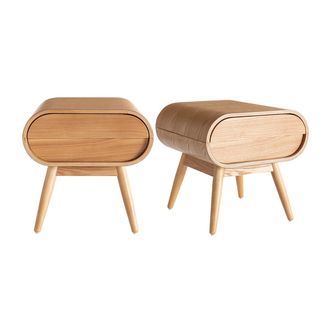 Miliboo Set De 2 Mesillas De Noche Con Caj&oacute;n Vintage De Madera Clara Bjorg
