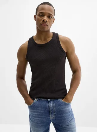 Le 31 Mens Finely ribbed stretch Tank Top Slim fit