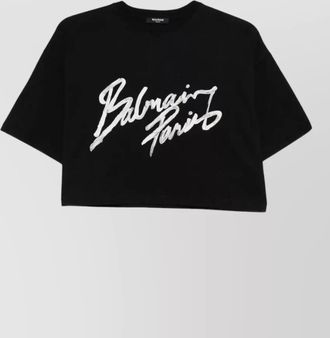 Balmain cropped silk blend crew neck top