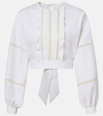 Valentino Lace-trimmed open-back linen blouse