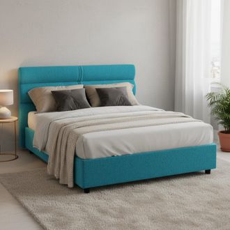 Dmora Cama Matrimonial Bedero, Colch&oacute;n Incluido, Desenfundable Made In Italy, Con Almacenaje, Azul