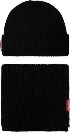 Dsquared2 Geribbelde Gebreide Set - Dames - Hoeden - Zwart - ONE Size - Wol - Accessoires