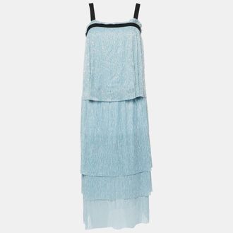 Maje Blue Lurex Knit Skirt Top Set