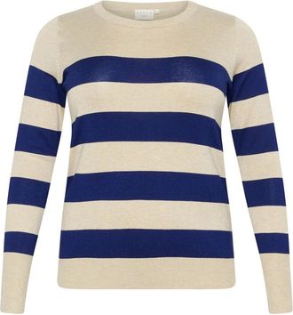 Kaffe Curve Gestreepte Gebreide Trui Blauw/Grijs Mel. - Dames - Ronde hals truien - Veelkleurig - M - Truien & Vesten