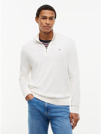 Tommy Hilfiger Mens Tommy Jeans Slim Fit Quarter-Zip Sweater - Off White - XL