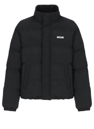 Moschino Black High Collar Drawstring Hem Short Padded Down Jacket