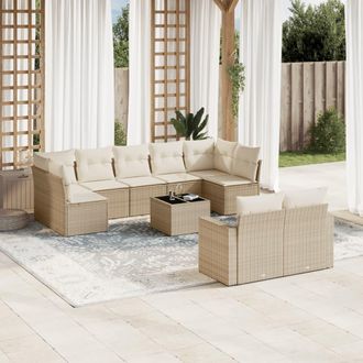 vidaXL Juego De Sof&aacute;s Jard&iacute;n Con Cojines Beige 10 Pzas Rat&aacute;n Sint&eacute;tico Vidaxl