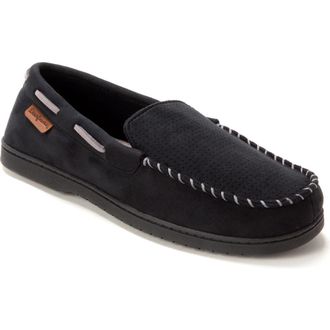 Dearfoams Keaton Microsuede Moccasin Slipper in Black Solid at Nordstrom, Size X-Large