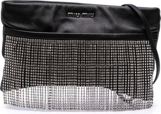 Miu Miu Pre-owned Womens Crystal Fringe Shoulder Bag - Black Leather - One Size