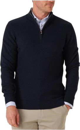 Profuomo Navy Half Zip Twinkle Slub Pullover - Heren - Vesten met rits - Blauw - M - Wol - Hoodies & sweatvesten