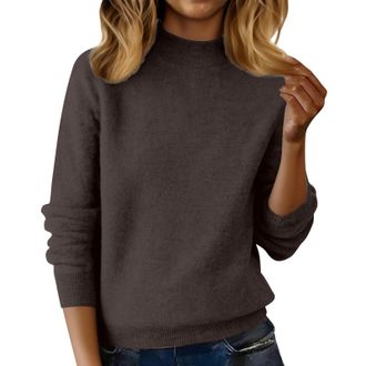 Generic Cashmere Jumpers Ladies Womens Semi Turtleneck Sweater Autumn and Winter Warm Loose Sweater Jumpers for Women UK Long Sleeve Solid Color Pullover with