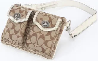 Coach Beige Leather Canvas Handbag Shoulder Bag Tote Bag (Pre-Owned)