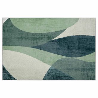 Oviala Alfombra rectangular de chenilla de poli&eacute;ster con pelo corto verde