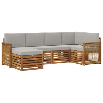 vidaXL Conjunto De Sof&aacute; Seccional Con Coj&iacute;n 5 Pcs Natural Y Gris Claro Vidaxl