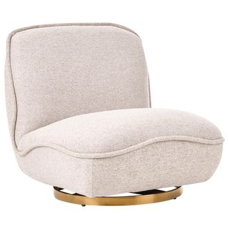 Beliani Sill&oacute;n Giratorio Elegante Tapizado De Tela Base De Acero Dorado Sin Reposabrazos Sal&oacute;n Dormitorio Beige Muren