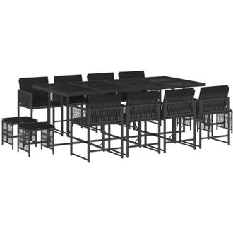 vidaXL Set Comedor De Jard&iacute;n Con Cojines 13 Pzas Rat&aacute;n Sint&eacute;tico Negro Vidaxl