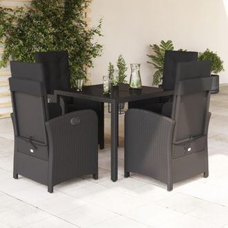 vidaXL Set De Muebles Jard&iacute;n 5 Pzas Con Cojines Rat&aacute;n Sint&eacute;tico Negro Vidaxl
