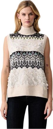 Liu Jo Chaleco de jacquard con bordado de joyas - Knitwear - Mujer - Beige - XS