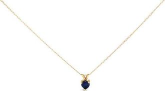 House of Brilliance 14K Gold 5X5 MM Heart Shaped Gemstone Solitaire Pendant Necklace in Blue Sapphire | Yellow at Nordstrom