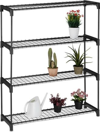 Relaxdays Relaxdays Plant Shelf, 4 Levels, for Flower Pots and Decorations, Indoor, Metal & Plastic, HWD: 106 x 91 x 28 cm, Black