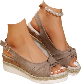 Generic Orthopedic Platform Wedge Sandals For Women UK with Ankle Strap Bow Arch Support Non-Slip Shoes Open Toe Low Heel Espadrilles Summer Beach Walking Cas