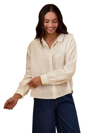 Celtic & Co. Draped Boxy Collared Shirt in Ecru Pinstripe at Nordstrom, Size 14