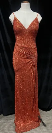 Jovani V-Neck Sequin Prom Dress In Orange