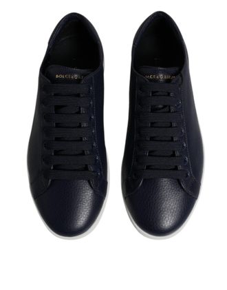 Dolce & Gabbana Blue Low Top Men Saint Tropez Sneakers Shoes Black Lamb Leather Goatskin