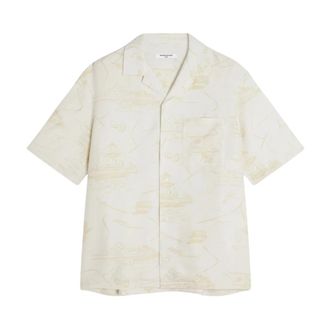 Maison Kitsun&eacute; Parisian Map Resort Shirt - Heren - Korte mouwen Overhemden - Beige - S - Overhemden