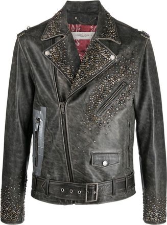 Golden Goose leather stud-detailing jacket - men - Calf Leather/Cotton/Polyester - 50 - Black