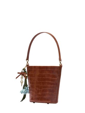 Self Portrait Crocodile-Embossed Calf Leather Bucket Bag - Brown